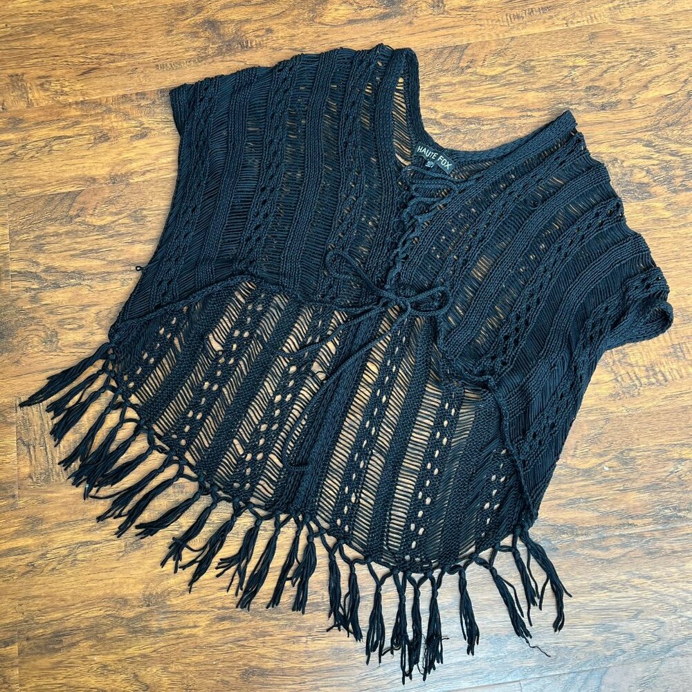 Black Crochet Short Beach Cover Up
